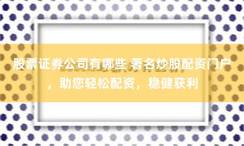 股票證券公司有哪些 著名炒股配資門戶，助您輕松配資，穩(wěn)健獲利